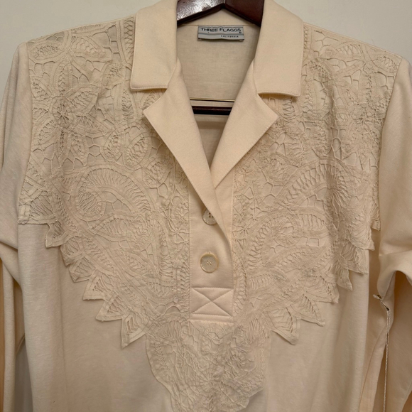 L Three Flaggs California Lace Pullover Top NWT Cream Coquette Cottagecore VTG - Picture 3 of 11